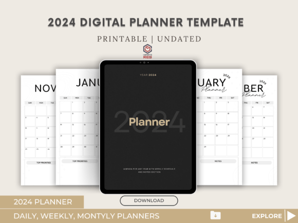 Download 2024 Digital Planner, Portrait Planner - Digital planner Collection