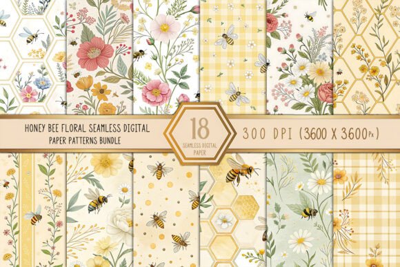 Download Honey Bee Floral Seamless Digital Paper - Digital paper Collection
