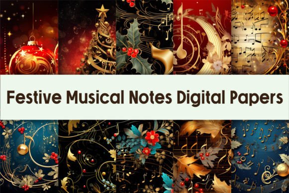 Download Festive Musical Notes Digital Papers - Digital paper Collection