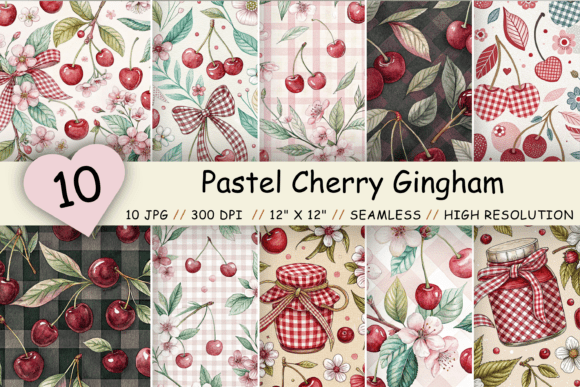 Download Pastel Cherry Gingham Digital Paper - Digital paper Collection