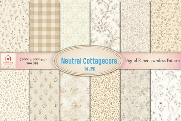 Download Neutral Cottagecore Digital Paper Bundle - Digital paper Collection