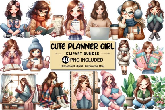 Download Cute Planner Girl Clipart PNG - Premium Resources